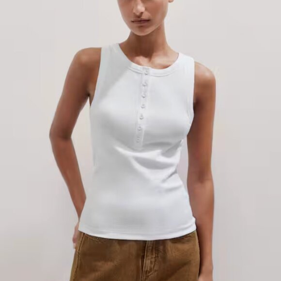 ME + EM - White Button Down Rib Vest/Tank - Picture 1 of 4